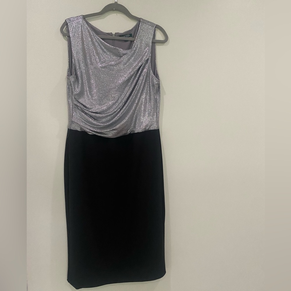 Ralph Lauren, black and silver, midi dress